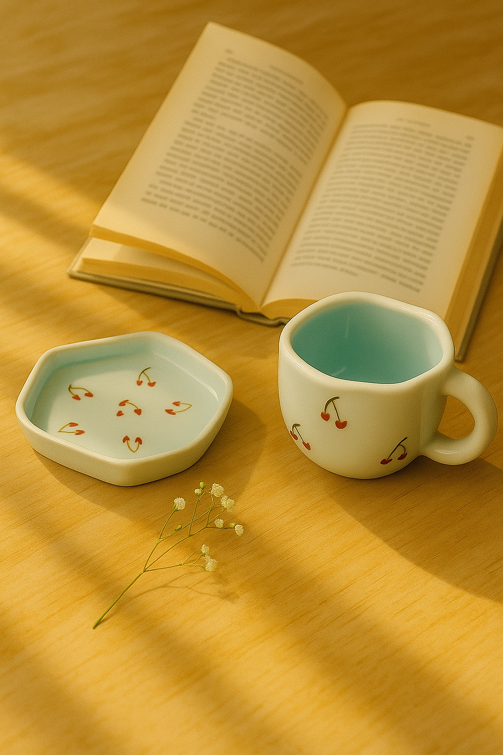 Cherry Kiss Mug and Plate - Blue (set of 2)