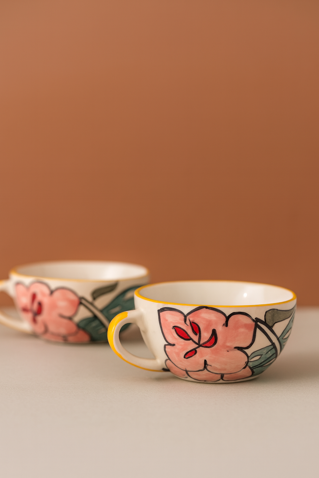 Handpainted Floral Wide Cappuccino Mug