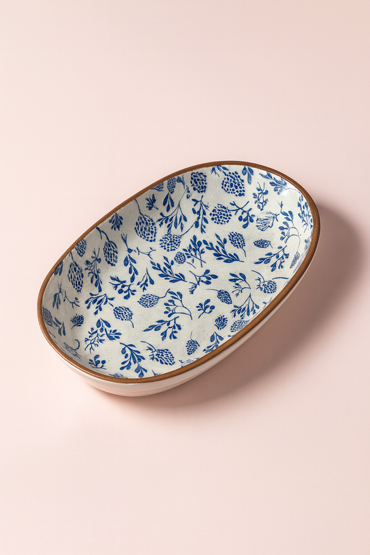Floral Serving Platter- Blue