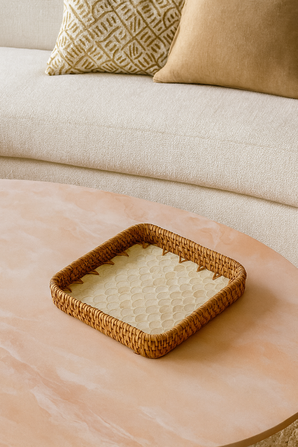 Mother of Pearl Tray with Rattan