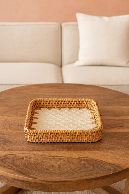 Mother of Pearl Tray with Rattan