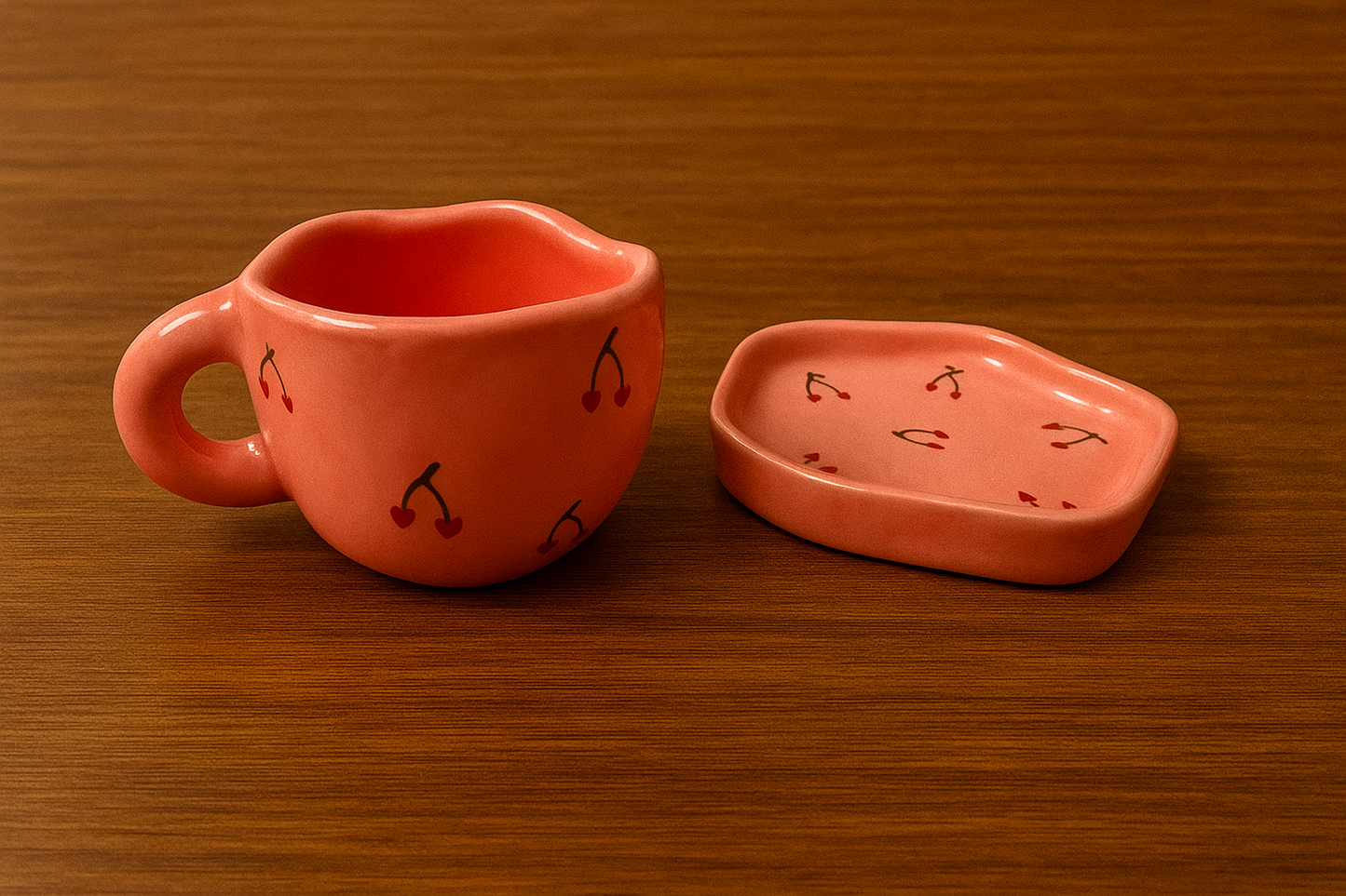 Cherry Kiss Mug and Plate - Pink (set of 2)