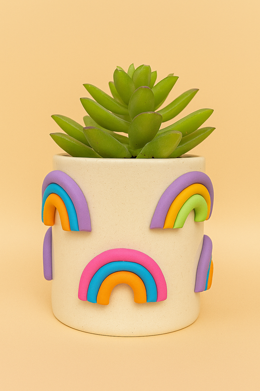 Rainbow Indoor Planter with Clay Art
