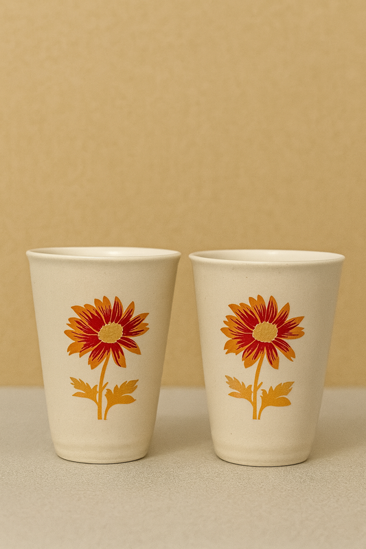 Ceramic Kulhad Red Flower (set of 2 )