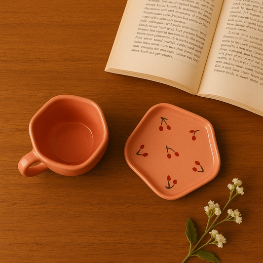 Cherry Kiss Mug and Plate - Pink (set of 2)